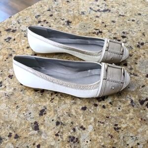 French sole white and silver buckled flats size 6.5. Never worn.